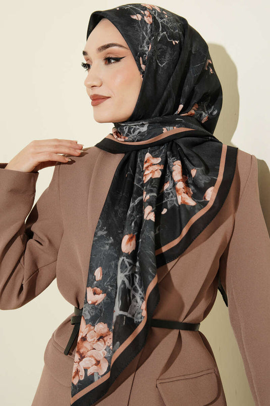 وشاح بنقشة زهور 120 سم أسود