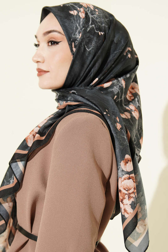 وشاح بنقشة زهور 120 سم أسود