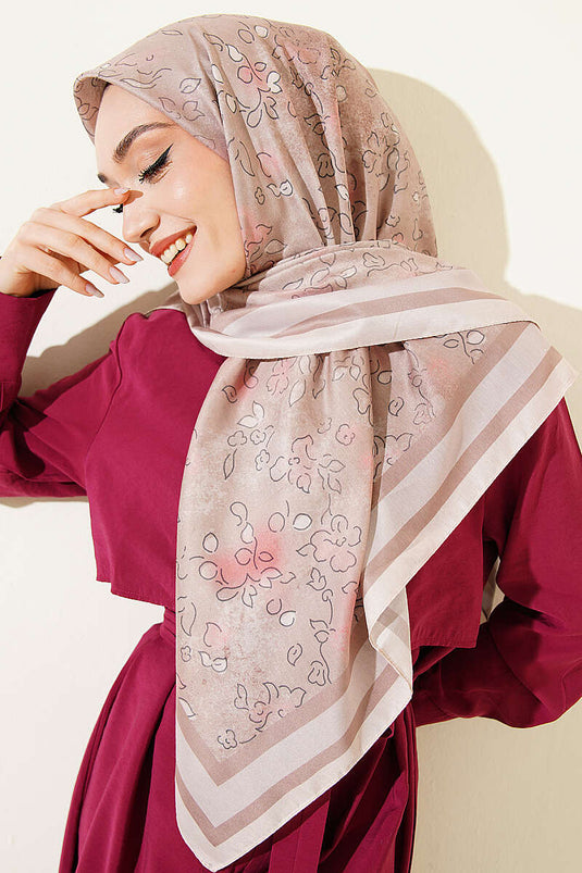 120 cm Floral Detailed Soft Scarf Latte