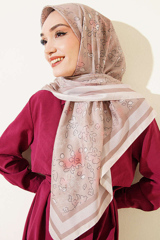120 cm Floral Detailed Soft Scarf Latte