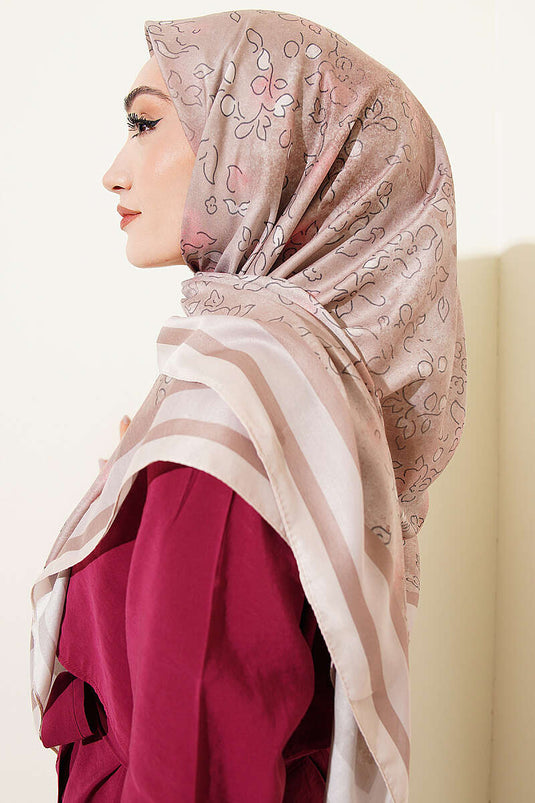 120 cm Floral Detailed Soft Scarf Latte