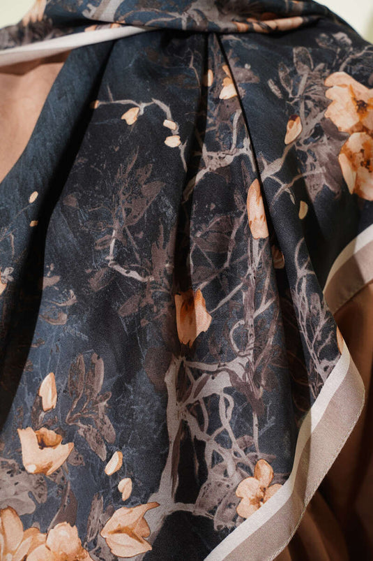 120 cm Floral Soft Scarf Beige