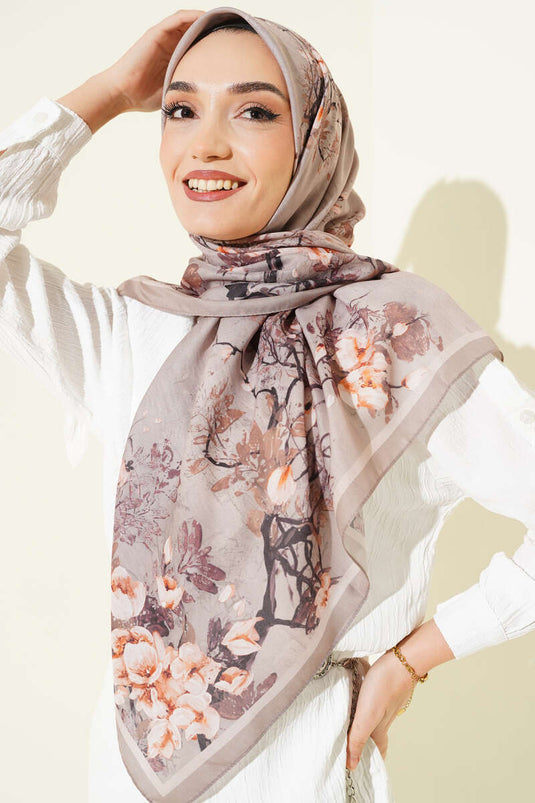 120 cm Floral Soft Scarf Sand Beige