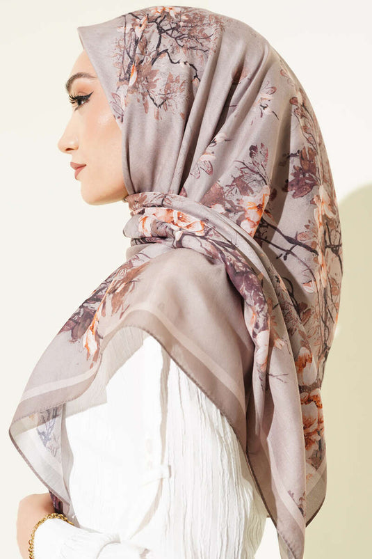 120 cm Floral Soft Scarf Sand Beige