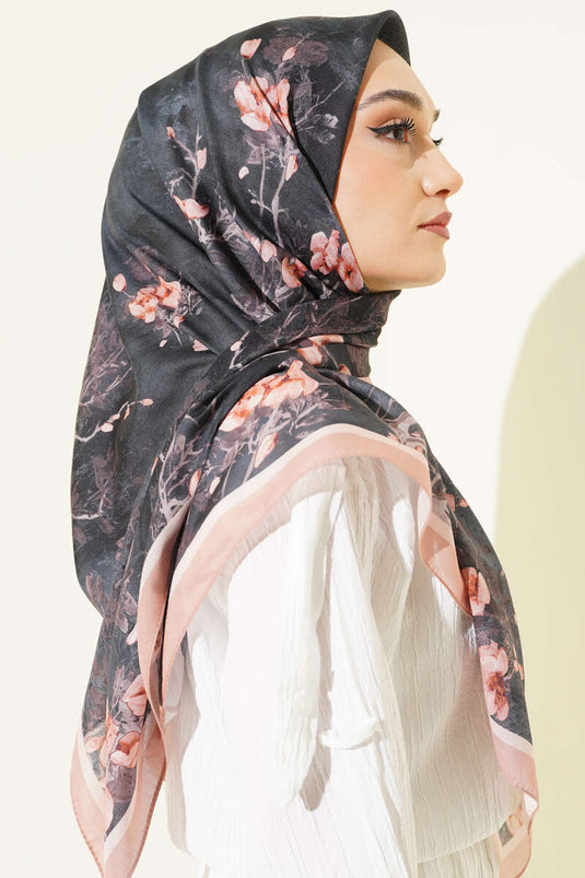 120 cm Floral Soft Scarf Latte