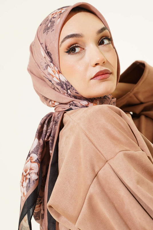 120 cm Floral Soft Scarf Black Latte