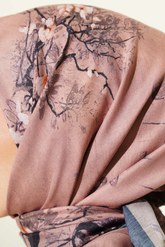 120 cm Floral Soft Scarf Black Latte