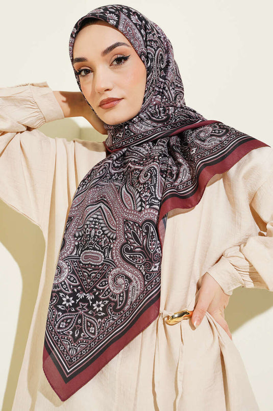 120 cm Ethnic Pattern Scarf Burgundy