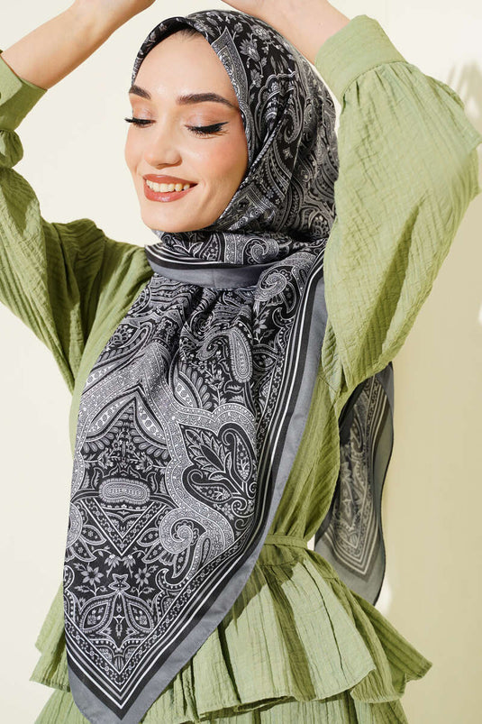 120 cm Ethnic Pattern Scarf Smoke Gray