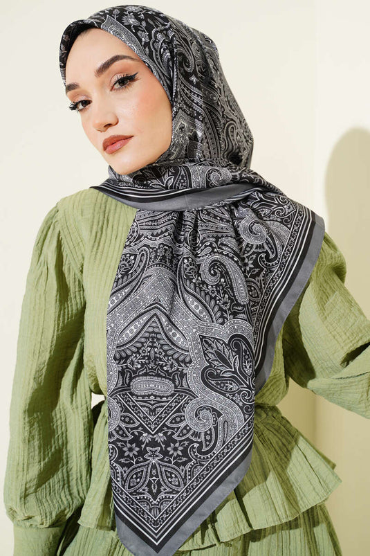 120 cm Ethnic Pattern Scarf Smoke Gray