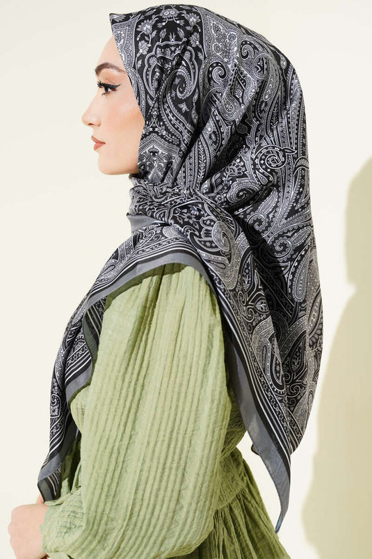 120 cm Ethnic Pattern Scarf Smoke Gray