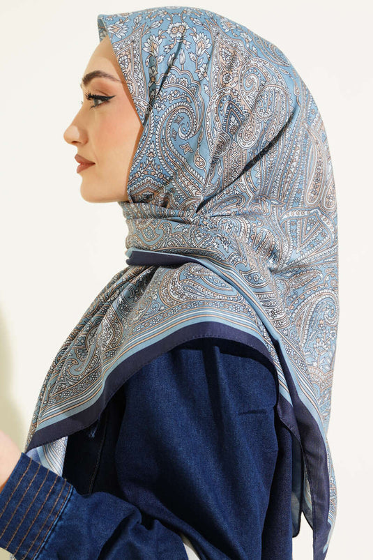 120 cm Etnik Desen Eşarp Mavi