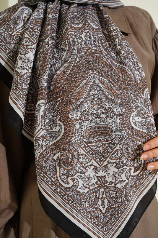 120 cm Ethnic Pattern Scarf Black Cream