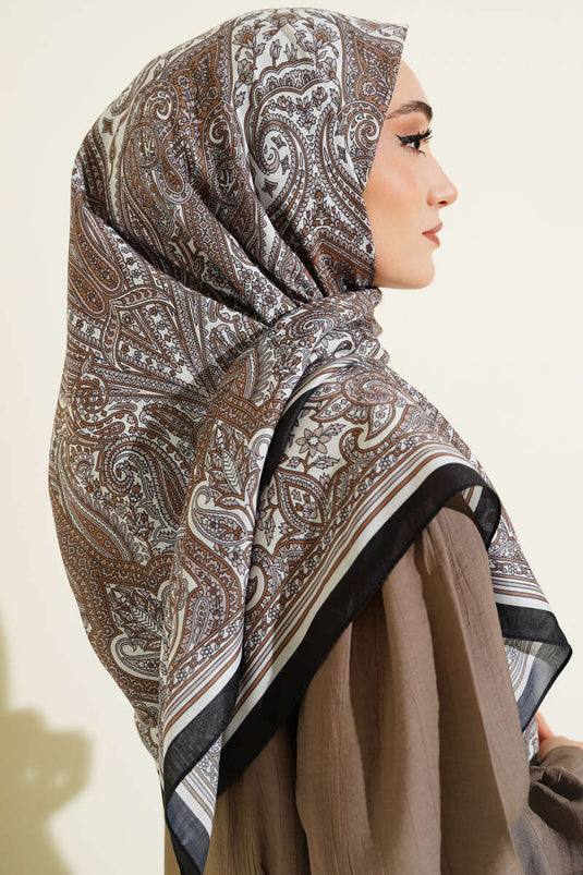 120 cm Ethnic Pattern Scarf Black Cream