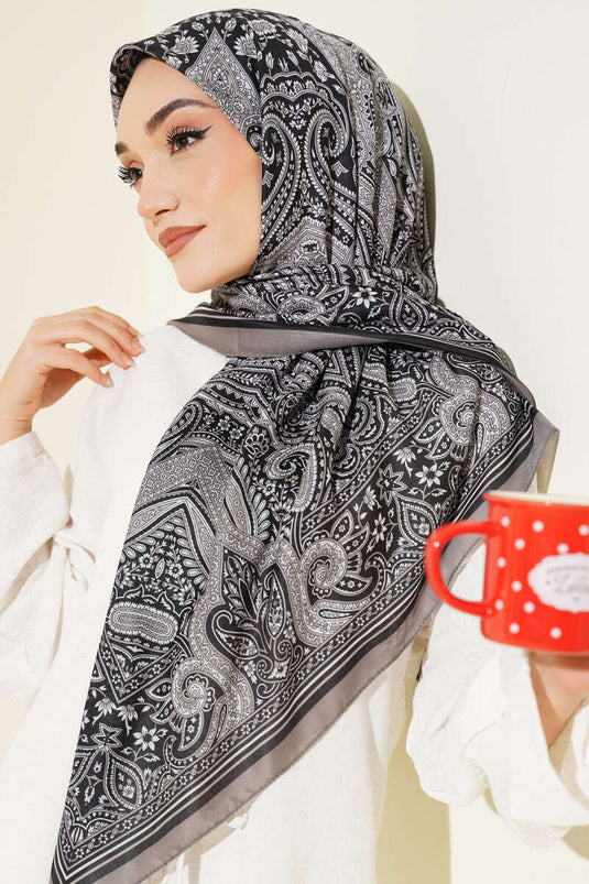 120 cm Ethnic Pattern Scarf Black Mink