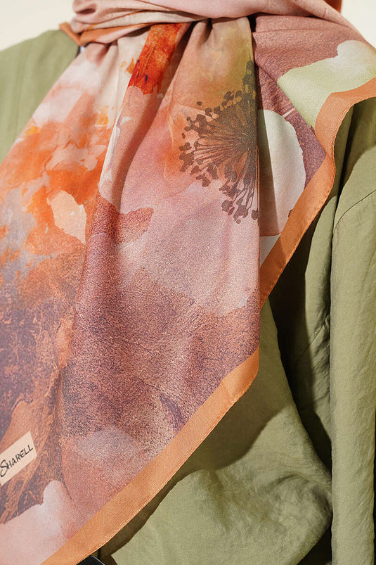 120 cm Flower Desen Eşarp Camel