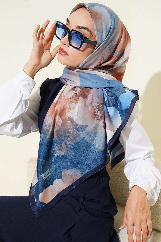 120 cm Flower Desen Eşarp Lacivert