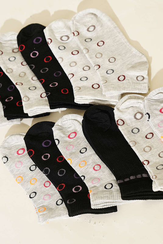 12-Pack Women's Patterned Ankle Socks Assorted 26