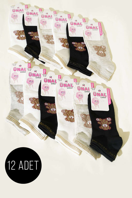 12-Pack Women's Patterned Ankle Socks Assorted Size 37