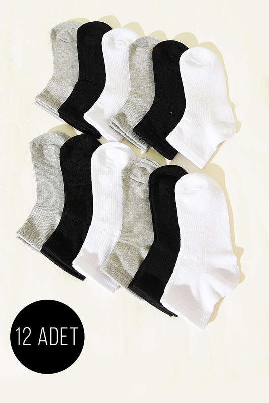 12-Pack Women's Ribbed Cuff Socks Assorted 1