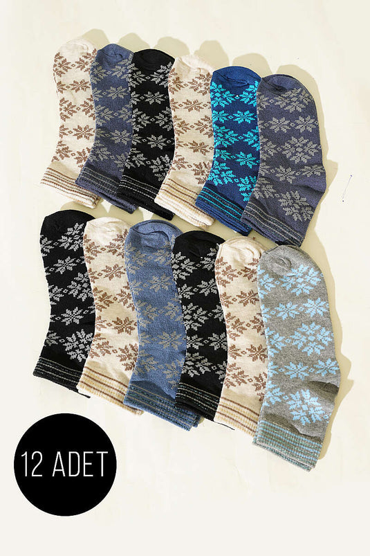12-Pair Women's Mixed Patterned Ankle Socks Assorted 6
