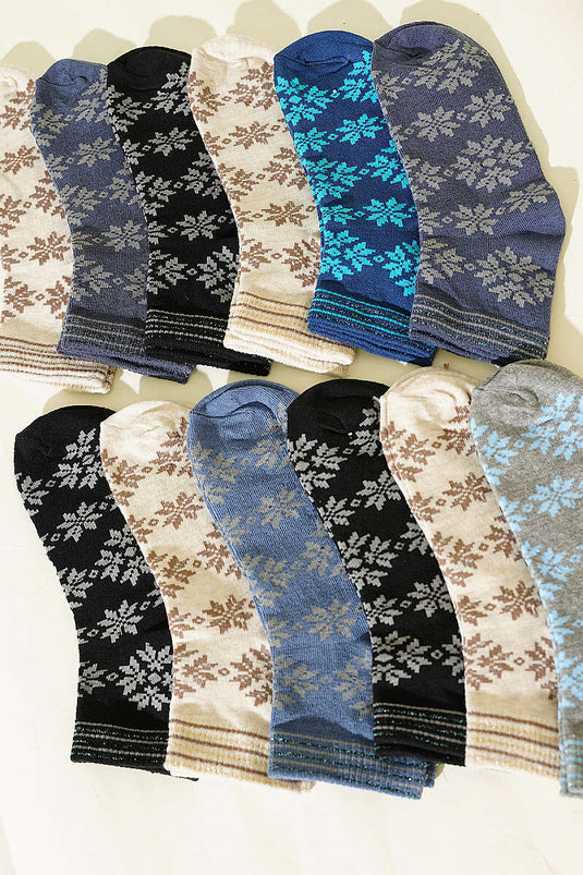 12-Pair Women's Mixed Patterned Ankle Socks Assorted 6