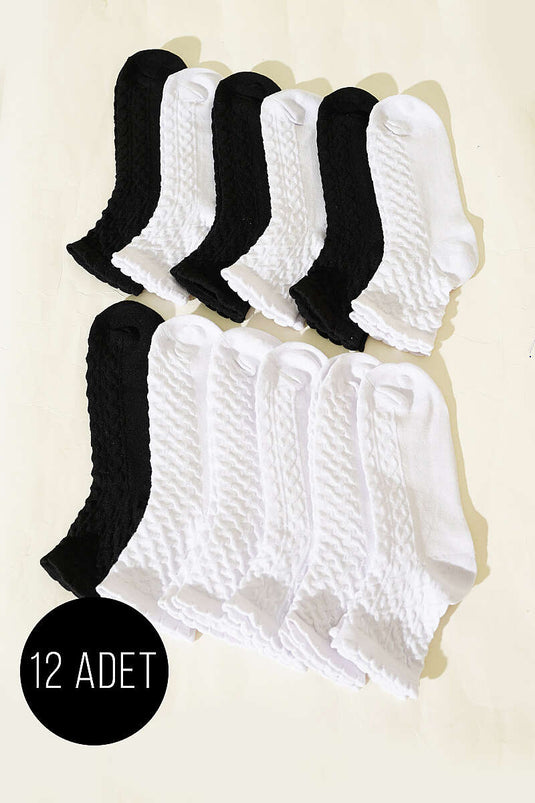 Lot de 12 paires de chaussettes femme mi-mollet assorties 1