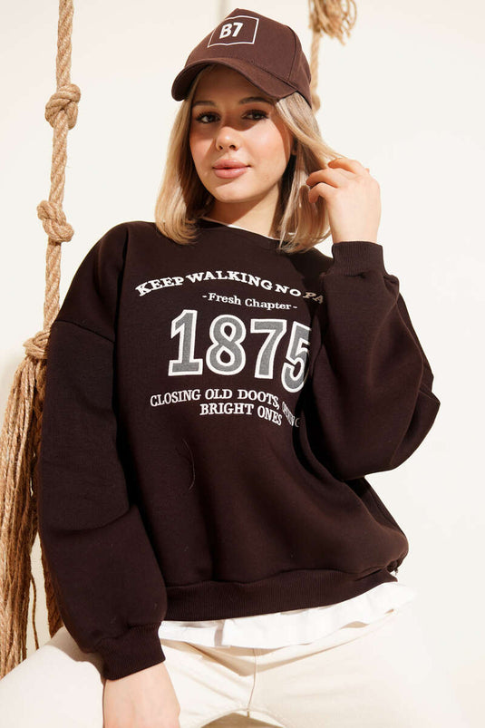 1875 Bedrucktes Oversize-Dreifaden-Sweatshirt Kaffee