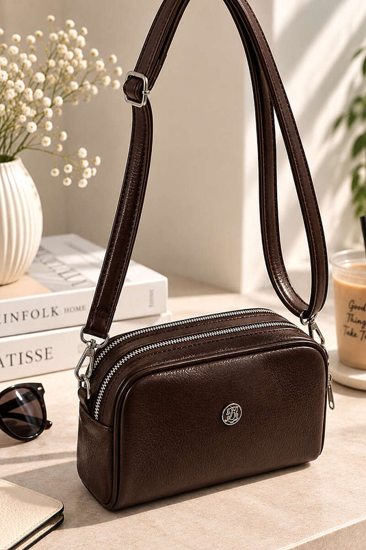 Bolso De Dos Compartimentos Con Cierre En Café Amargo