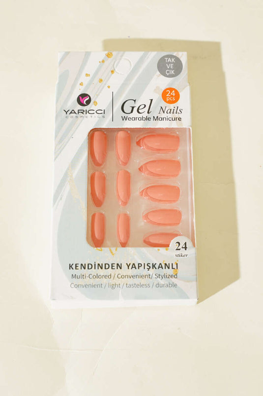 24er-Packung selbstklebende künstliche Fingernägel, Lachsfarben