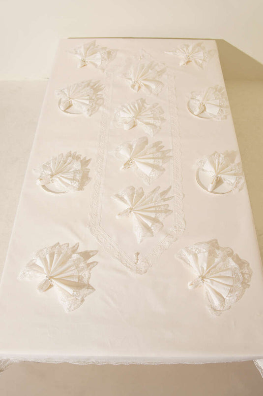 Service de table en dentelle 26 pièces, écru