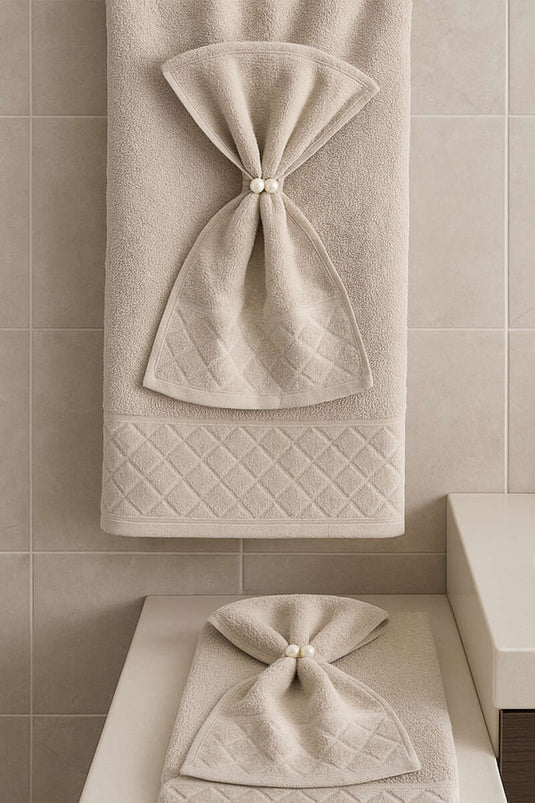 2-Piece Mother and Daughter Towel Set Beige