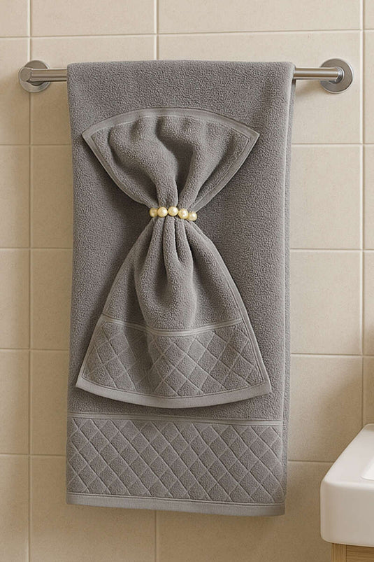 طقم مناشف مكون من قطعتين للأم وابنتها، رمادي