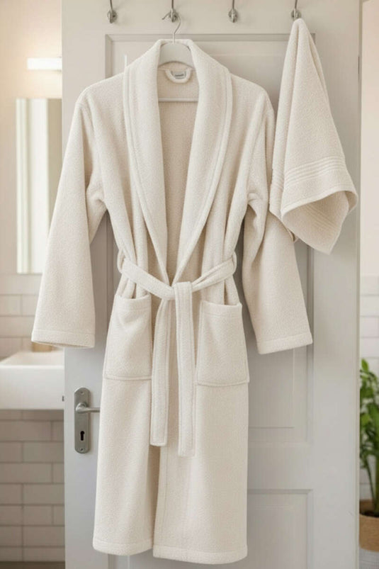 2-Piece Bathrobe and Towel Set, Off-White