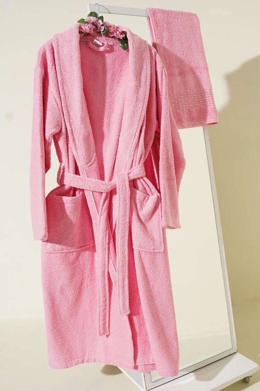 2'li Bornoz ve Havlu Takım Pembe