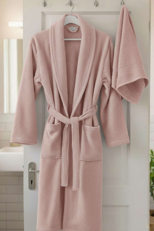 2-piece Bathrobe and Towel Set Powder Pink