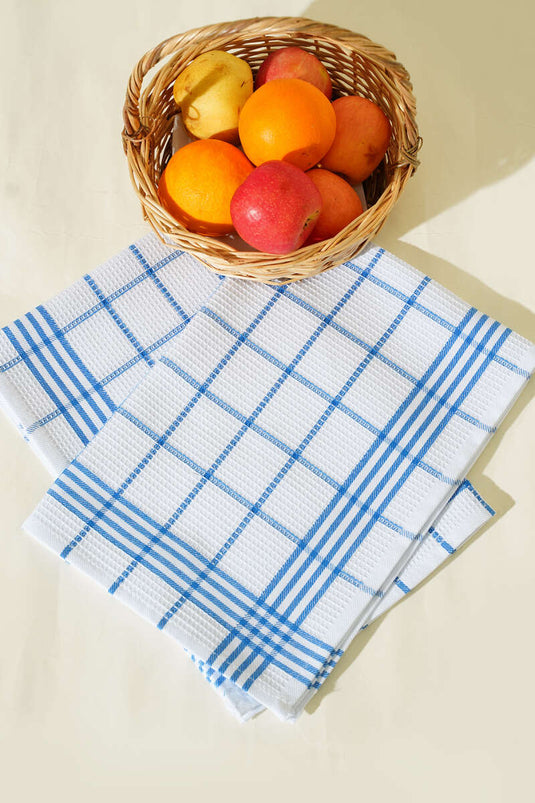 Set of 2 Square Patterned Kitchen Towels Navy Blue
