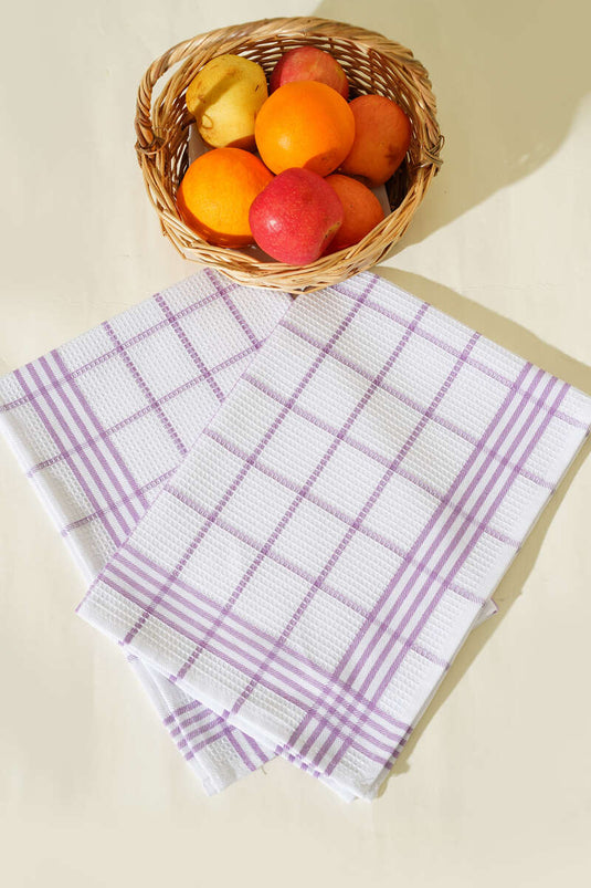 2-Piece Square Patterned Kitchen Towel Lilac