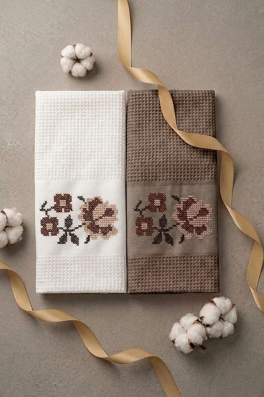 Set Van 2 Assortiment Rozenmotief Handdoeksets