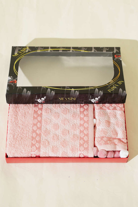 2-Piece Pom-Pom Towel Set in Coral Pink