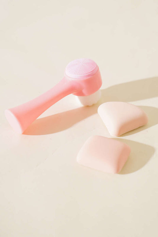 Lot de 2 éponges + brosse nettoyante visage rose