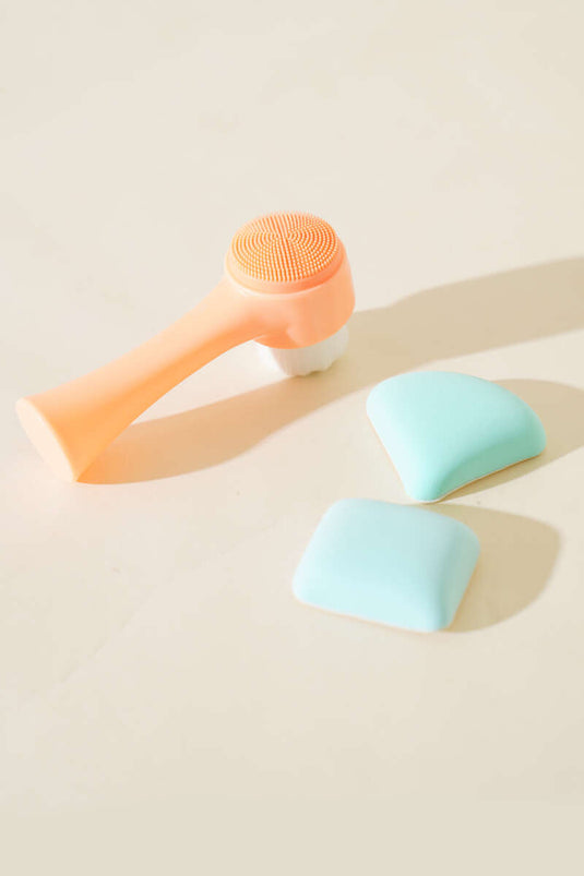Lot de 2 éponges + brosse nettoyante visage pour le visage, forme de bouche de chaton
