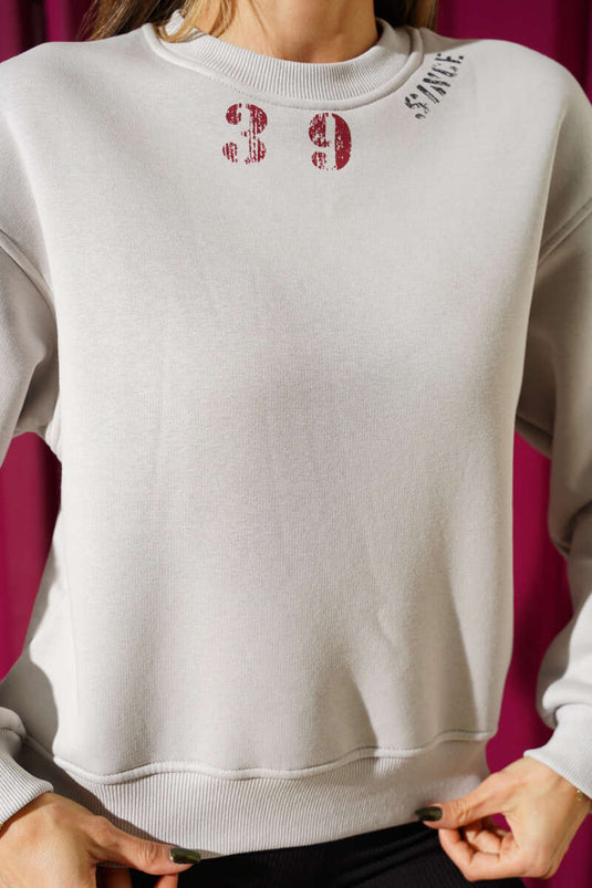 39 Since Baskılı Üç İplik Sweatshirt Gri