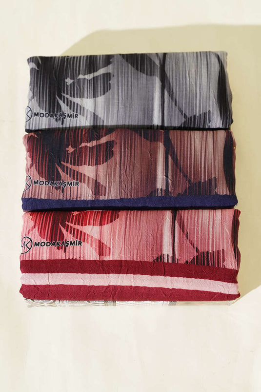 3-Piece Watercolor Pattern Bamboo Crinkle Shawl Set Assorted