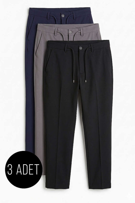 3-delige smalle broek met elastische taille voor heren, assorti 3
