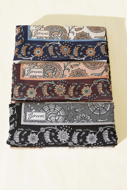 3-Piece Soft Scarf Set with Flower Motif Assorted