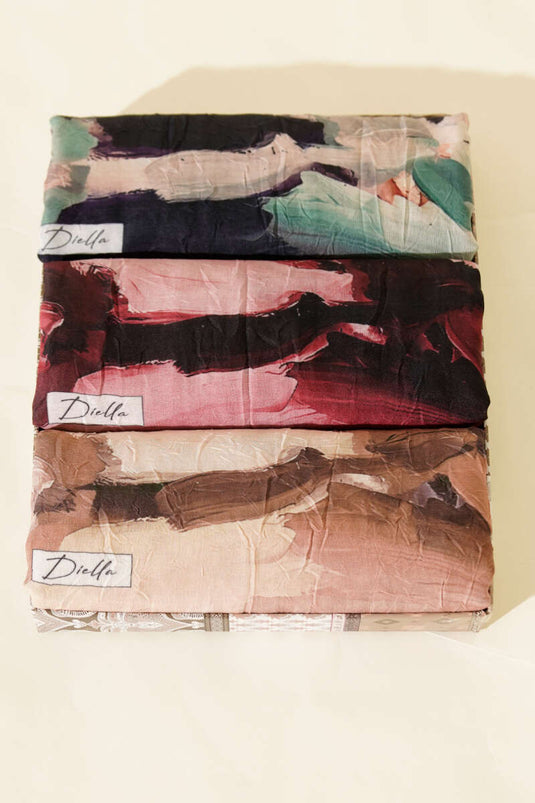 3'lü Ebru Desenli Bambu Kraş Şal Seti Asorti 1