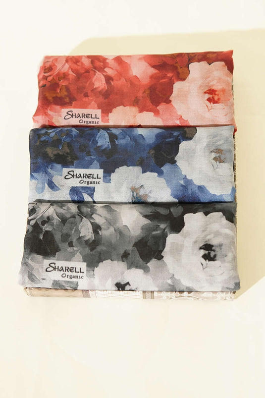 3-Piece Rose Patterned Soft Scarf Set