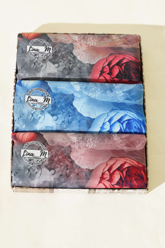 3'lü Gül Desenli Soft Şal Seti Asorti 1