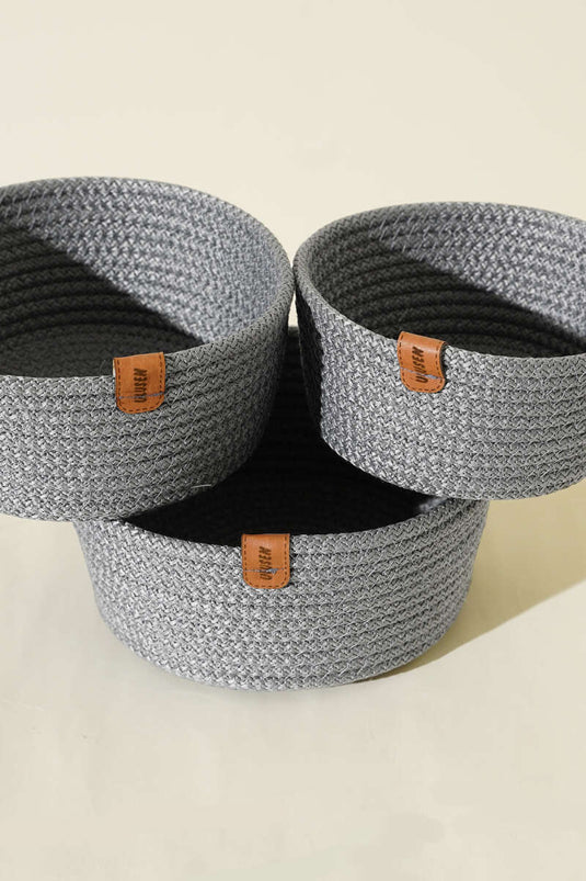 سلة خوص من ثلاث قطع، رمادية اللون